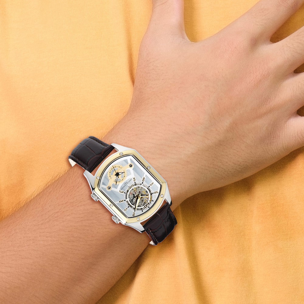 Mens Charles Hubert Two-tone IP-plated Leather 38x46mm Dual Time Watch