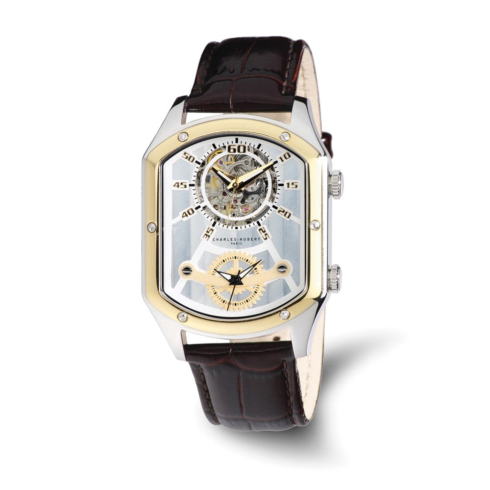 Mens Charles Hubert Two-tone IP-plated Leather 38x46mm Dual Time Watch