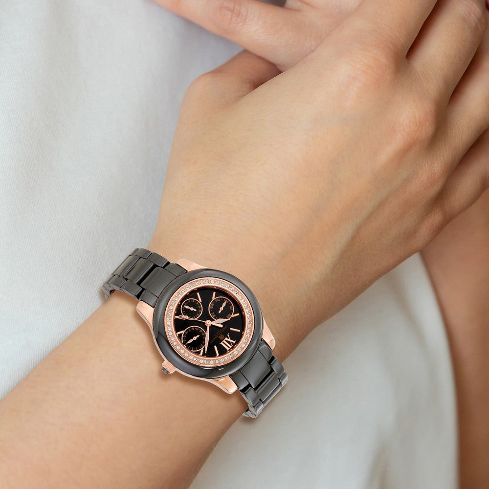 Charles-Hubert Black Ceramic 40mm Stainless Steel Rose IP-plated Crystal Bezel Multifunction Black Dial with Day and Date Watch
