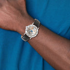 Ladies Charles Hubert Stainless Skeleton Dial Leather Band 35mm Watch