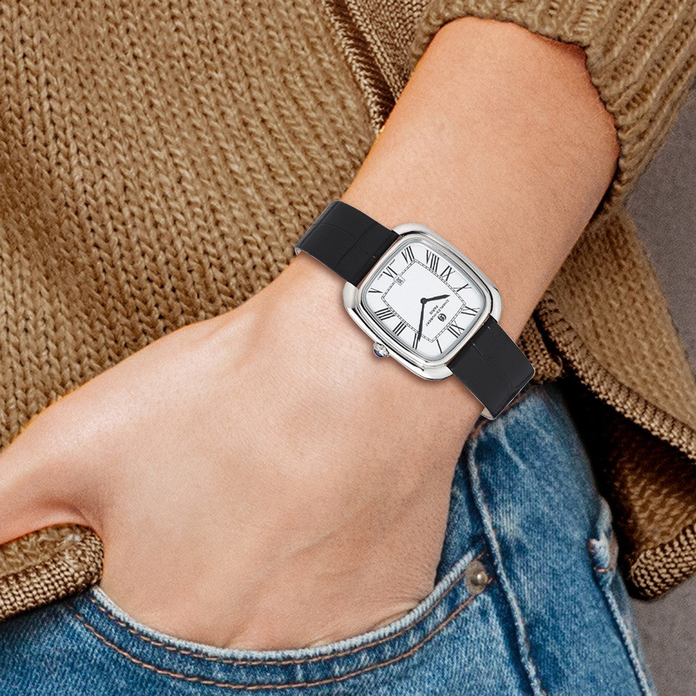 Ladies Charles Hubert Square Face Black Leather Band Watch