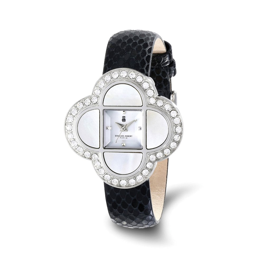 Ladies Charles Hubert Stainless Black Leather Band 36x36mm Watch