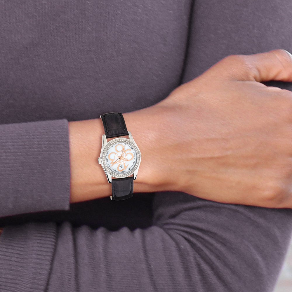 Ladies Charles Hubert Crystal Bezel Black Leather Watch