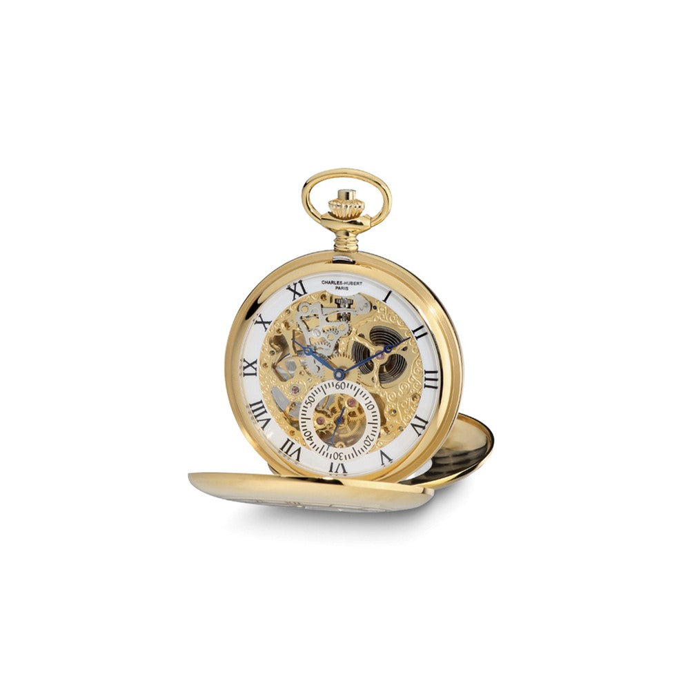 Charles Hubert IP-plated Open Heart 53mm Case Pocket Watch