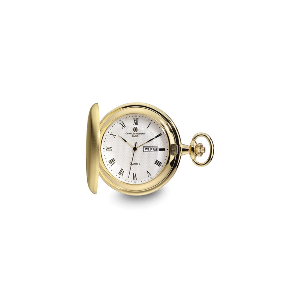 Charles Hubert Gold-finish Satin White Dial Day/Date Pocket Watch