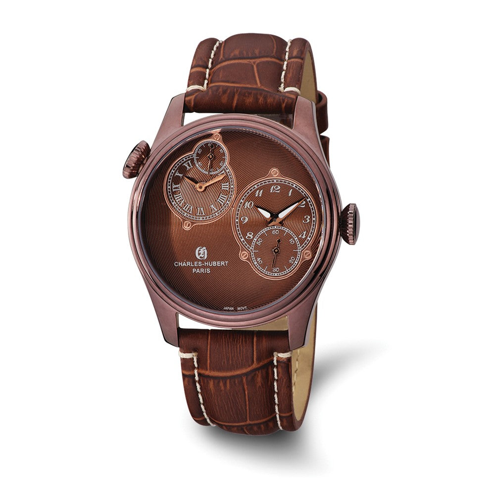 Mens Charles Hubert Stainless Steel Brown Dial Dual Time Watch