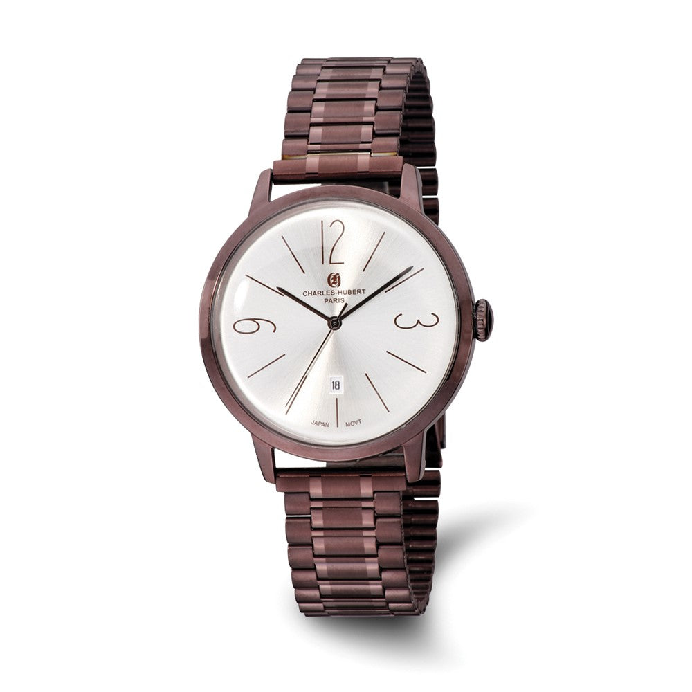 Charles-Hubert Stainless Steel Brown IP-plated Silver-tone Dial with Date Watch