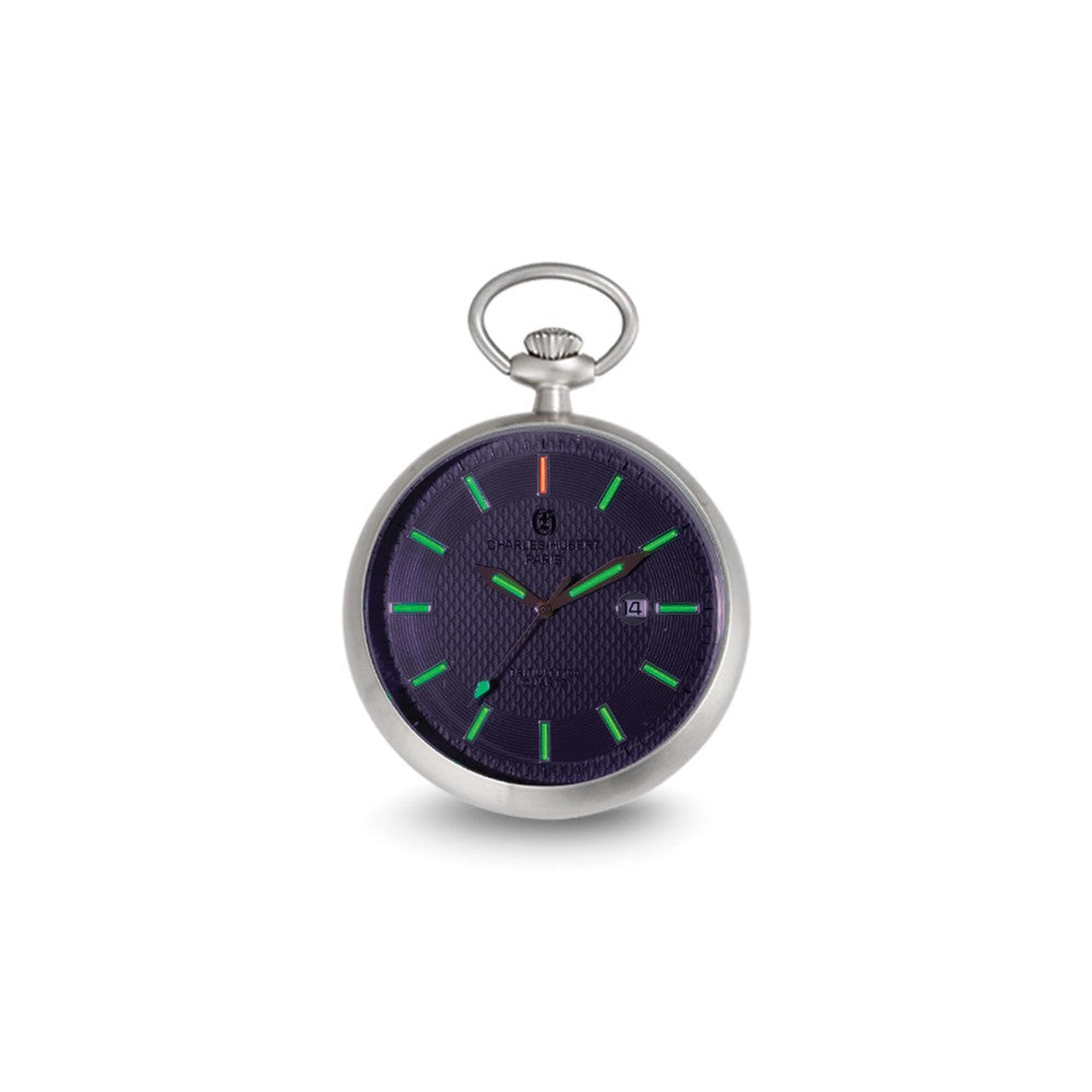 Charles Hubert Stainless Steel Open Face Tritium Quartz Pocket Watch
