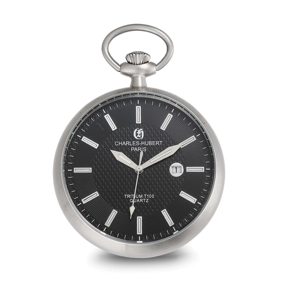 Charles Hubert Stainless Steel Open Face Tritium Quartz Pocket Watch