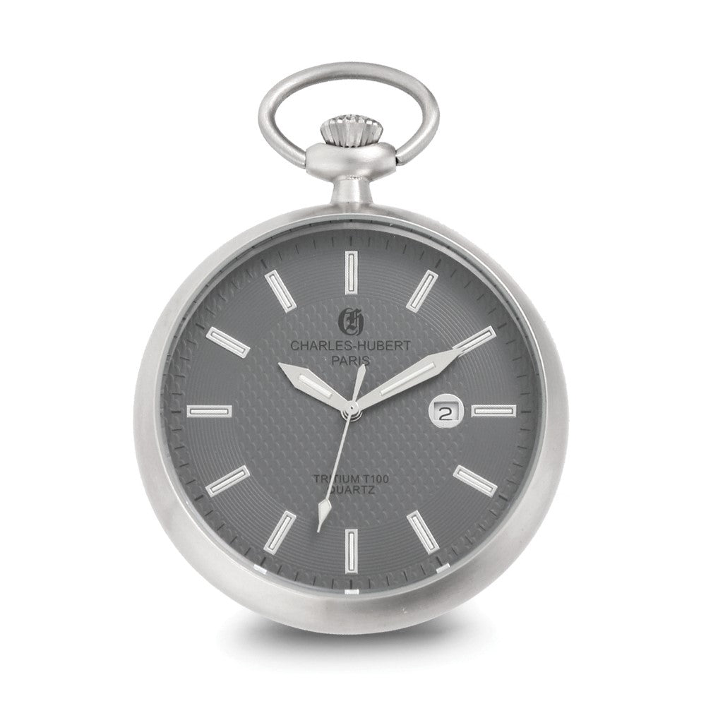 Charles Hubert Stainless Steel Open Face Tritium Quartz Pocket Watch