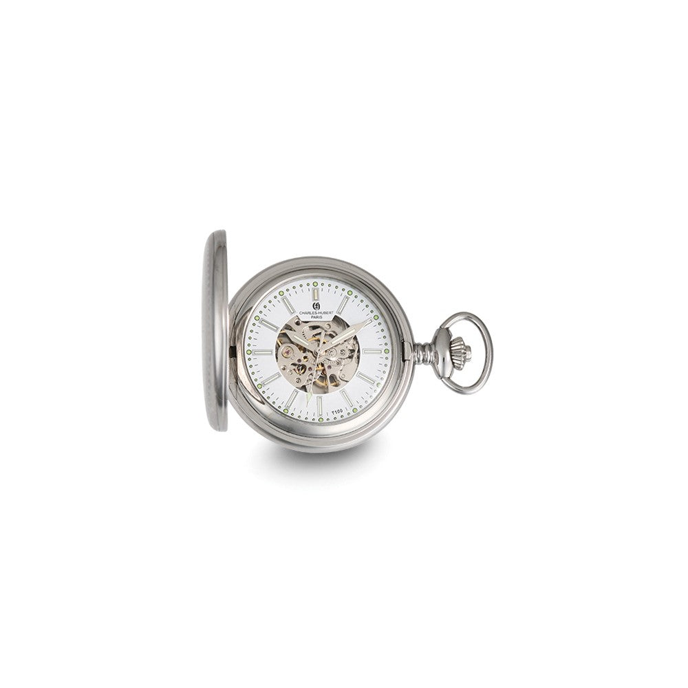 Charles Hubert Stainless Steel Hunter Case Tritium Mechanical Pocket Watch