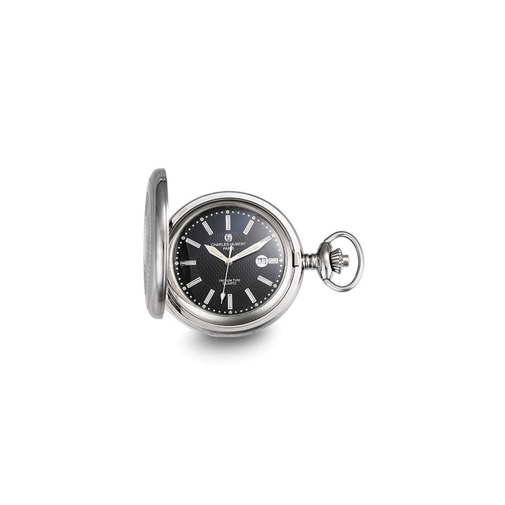 Charles Hubert Stainless Steel Hunter Case Tritium Quartz Pocket Watch