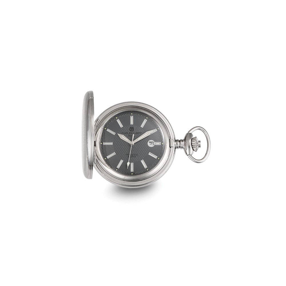 Charles Hubert Stainless Steel Hunter Case Tritium Quartz Pocket Watch