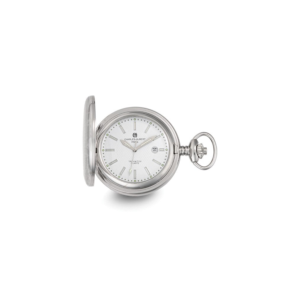Charles Hubert Stainless Steel Hunter Case Tritium Quartz Pocket Watch
