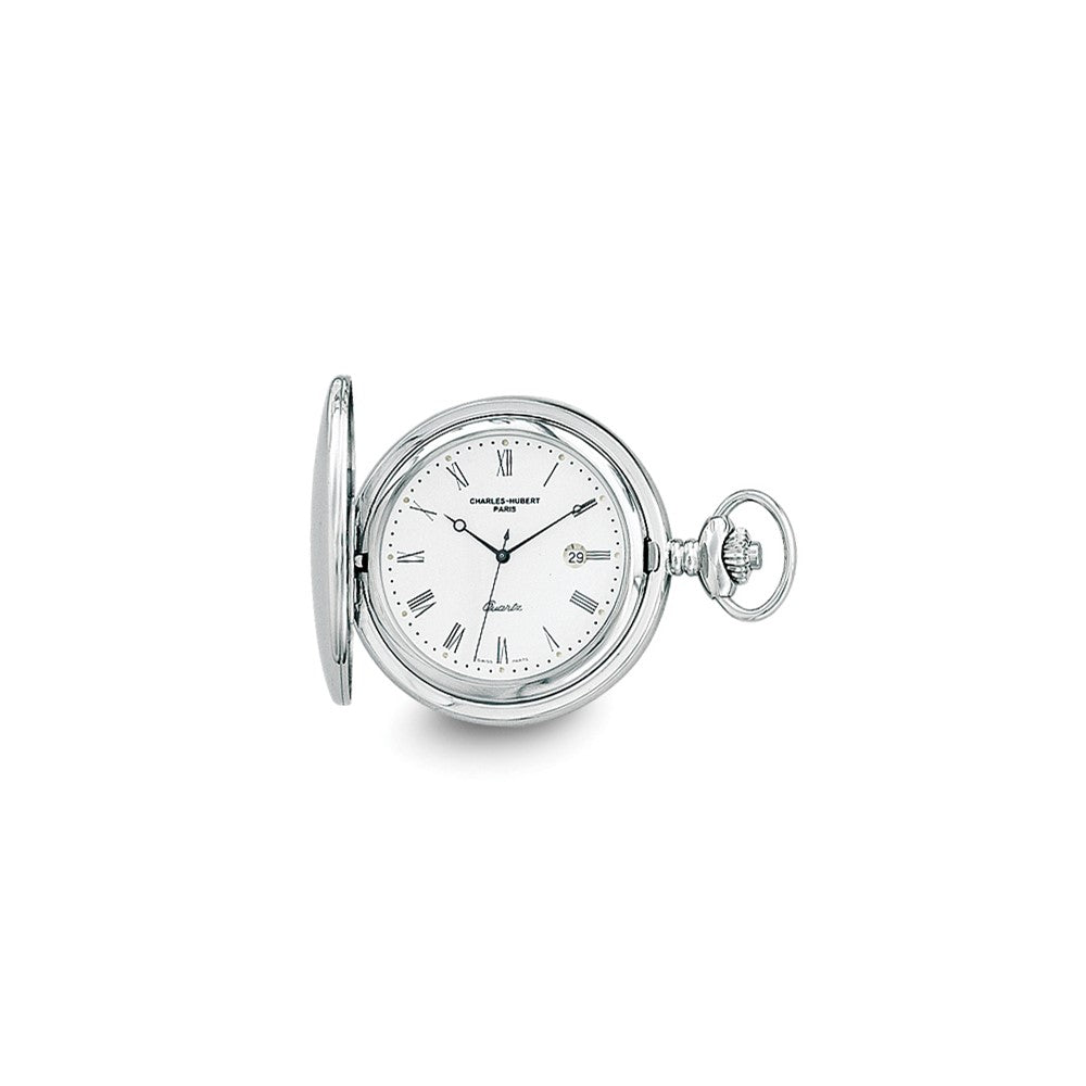 Charles Hubert Stainless Steel White Dial with Date Pocket Watch
