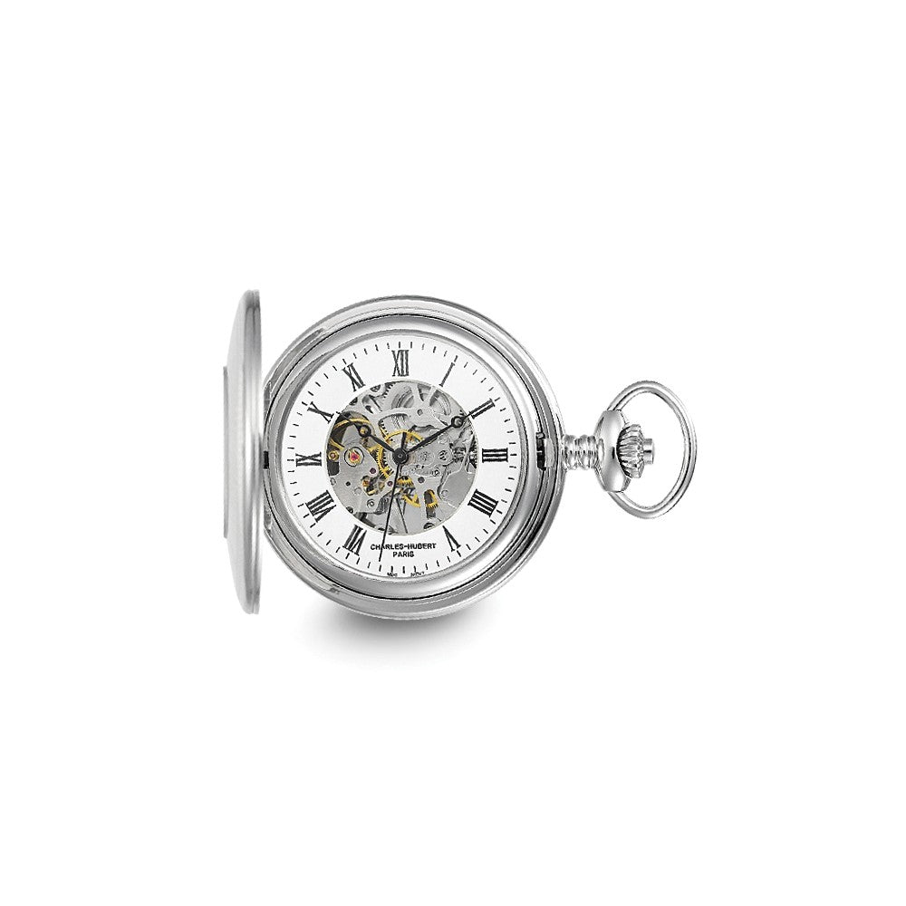 Charles Hubert Solid Stainless Steel White Dial Pocket Watch