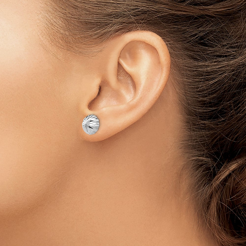 14k White Gold 10mm Polished Diamond-cut Half Ball Post Earrings