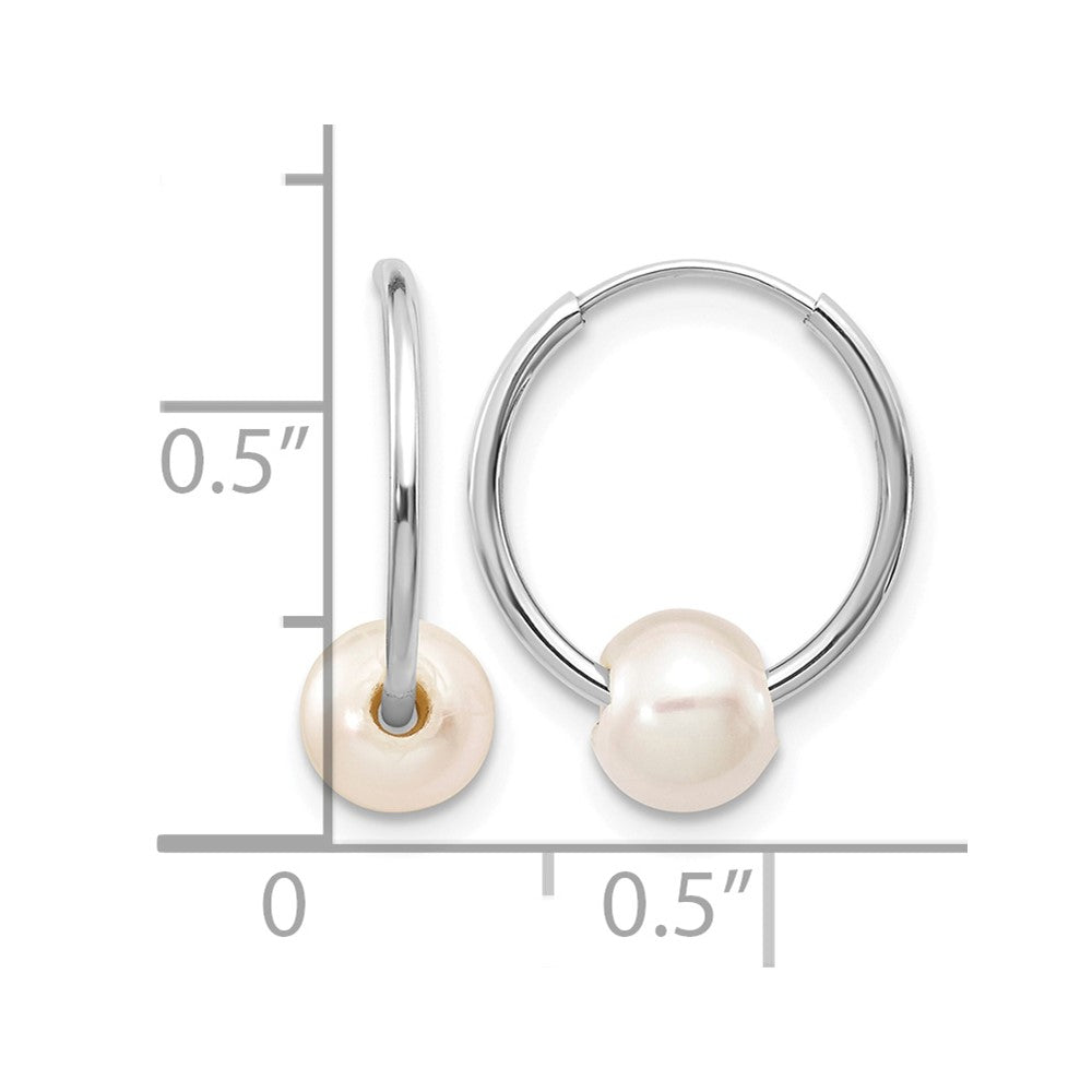 14k White Gold 5-6mm White Semi-Round Freshwater Cultured Pearl Endless Hoop Earrings