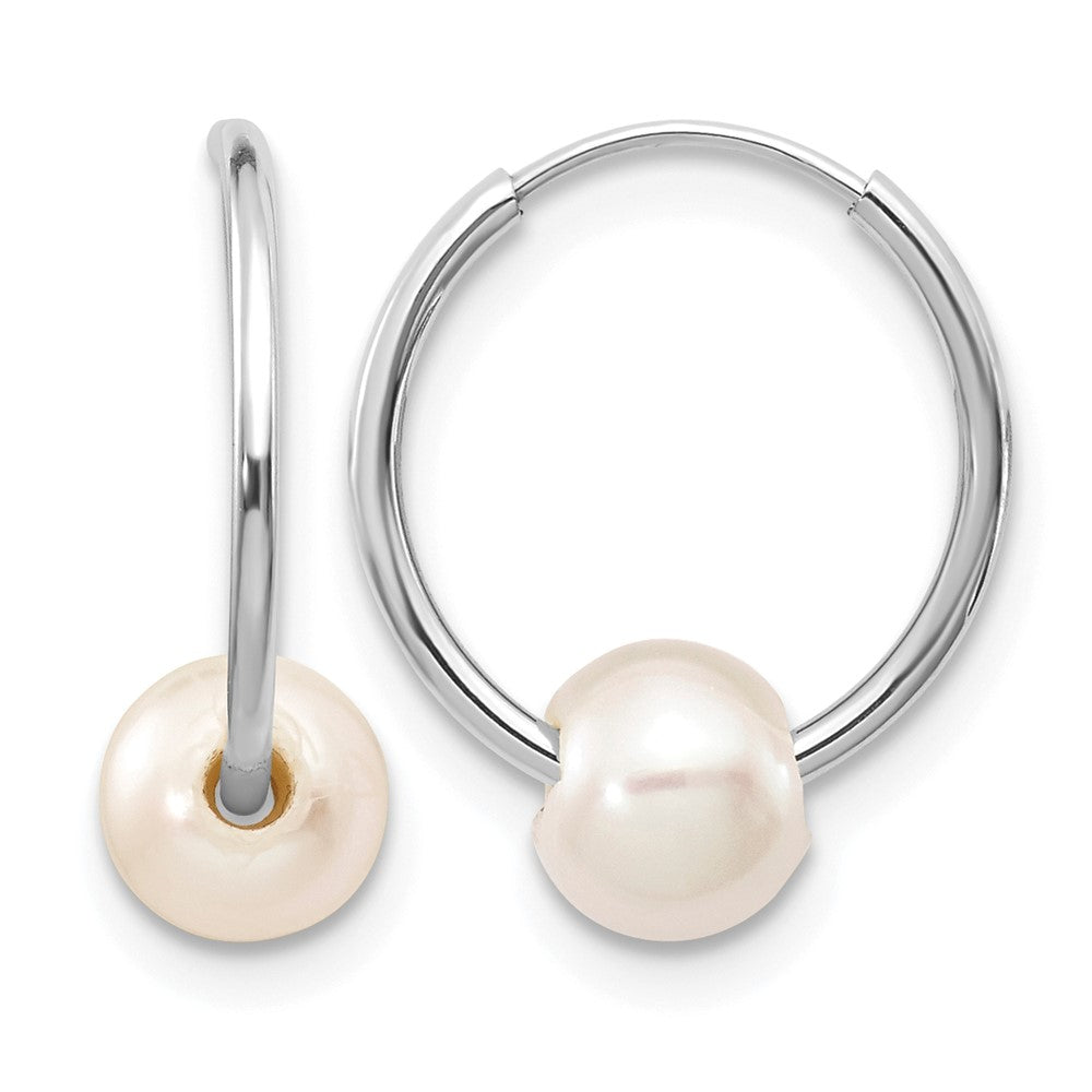 14k White Gold 5-6mm White Semi-Round Freshwater Cultured Pearl Endless Hoop Earrings