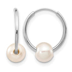 14k White Gold 5-6mm White Semi-Round Freshwater Cultured Pearl Endless Hoop Earrings