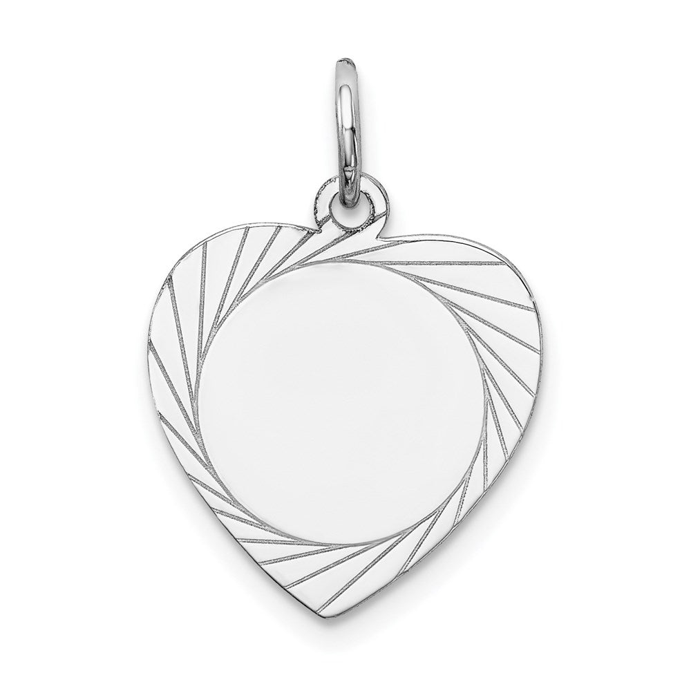 14k White Gold Etched Design .013 Gauge Engravable Heart 18x15mm Disc Charm