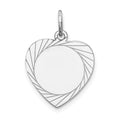 14k White Gold Etched Design .013 Gauge Engravable Heart 18x15mm Disc Charm