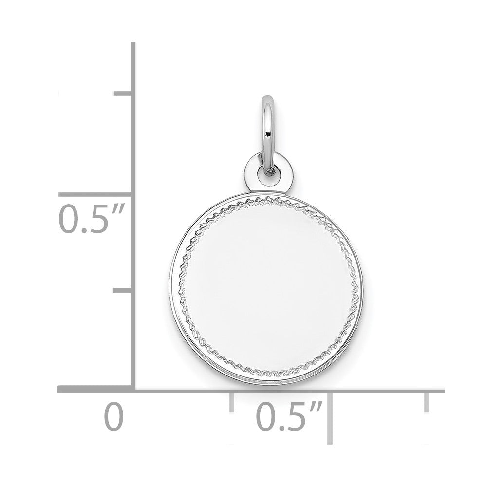 14k White Gold Plain with Zig-Zag Edge .013 Gauge Round Engravable 13mm Disc Charm