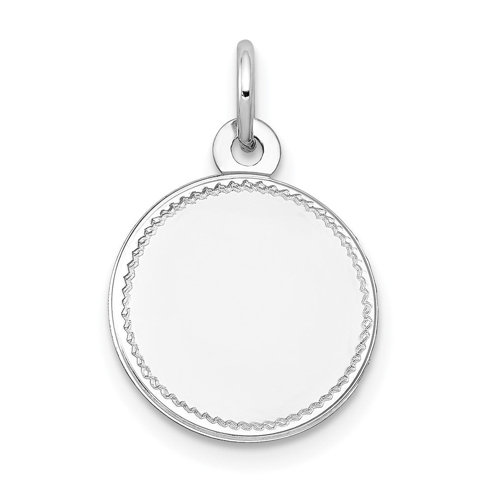 14k White Gold Plain with Zig-Zag Edge .018 Gauge Round Engravable 13mm Disc Charm