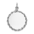 14k White Gold Rope Edge .013 Gauge Engravable Round 27x22mm Disc Charm
