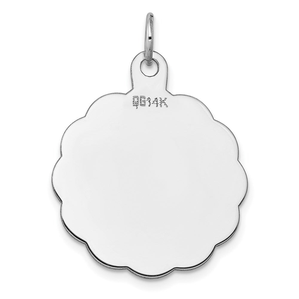 14k White Gold .013 Gauge Engravable Round Scalloped 26x24mm Disc Charm