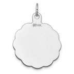 14k White Gold .013 Gauge Engravable Round Scalloped 26x24mm Disc Charm