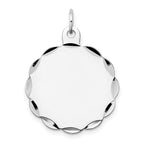 14k White Gold .018 Gauge Engravable Round Scalloped 26x24mm Disc Charm