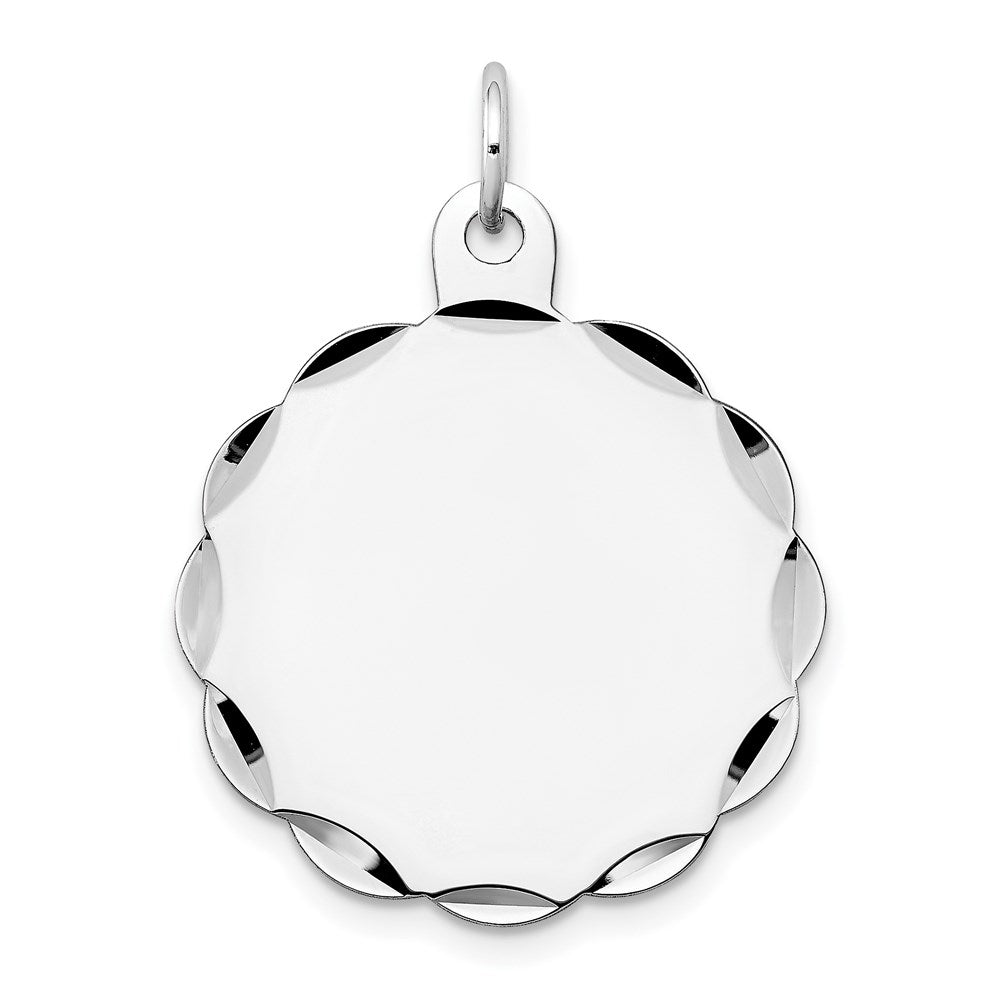 14k White Gold .027 Gauge Engravable Round Scalloped 26x24mm Disc Charm