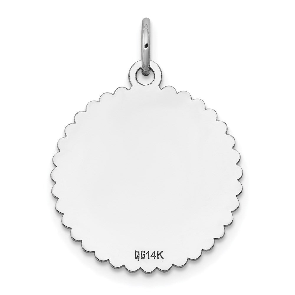 14k White Gold .018 Gauge Engravable Round Scalloped 18mm Disc Charm