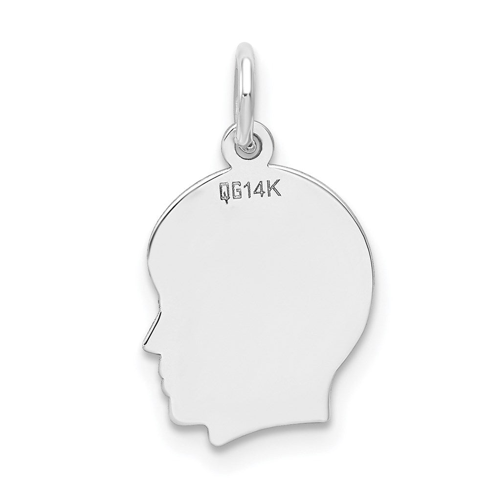 14k White Gold Plain Small.009 Depth Facing Right Engravable Boy Charm