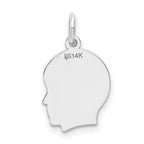 14k White Gold Plain Small.011 Depth Facing Right Engravable Boy Charm