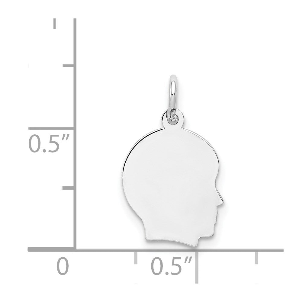 14k White Gold Plain Small.013 Depth Facing Right Engravable Boy Charm