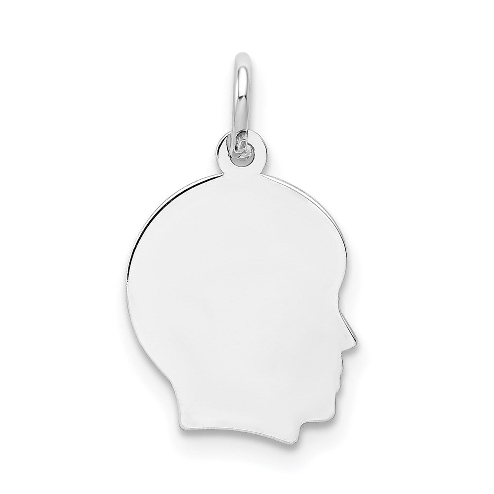 14k White Gold Plain Small.018 Depth Facing Right Engravable Boy Charm