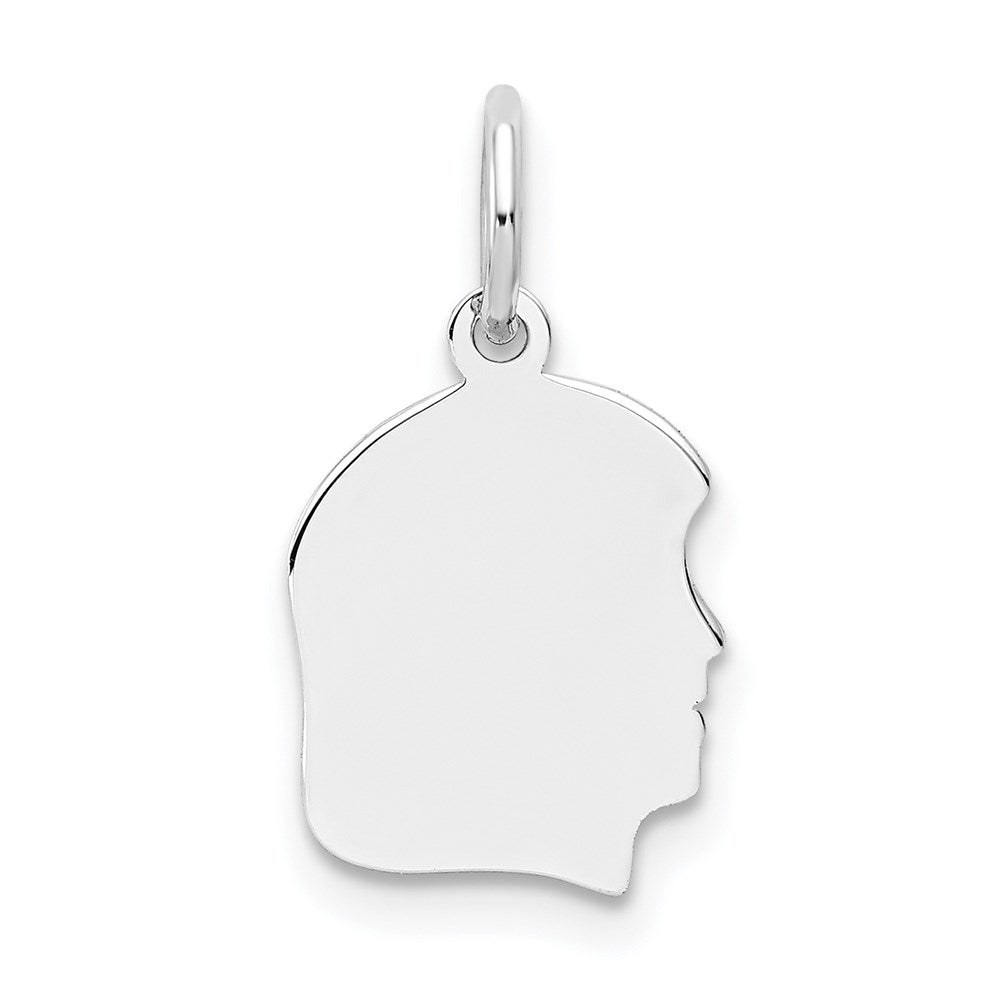 14k White Gold Plain Small.018 Depth Facing Right Engravable Girl Charm