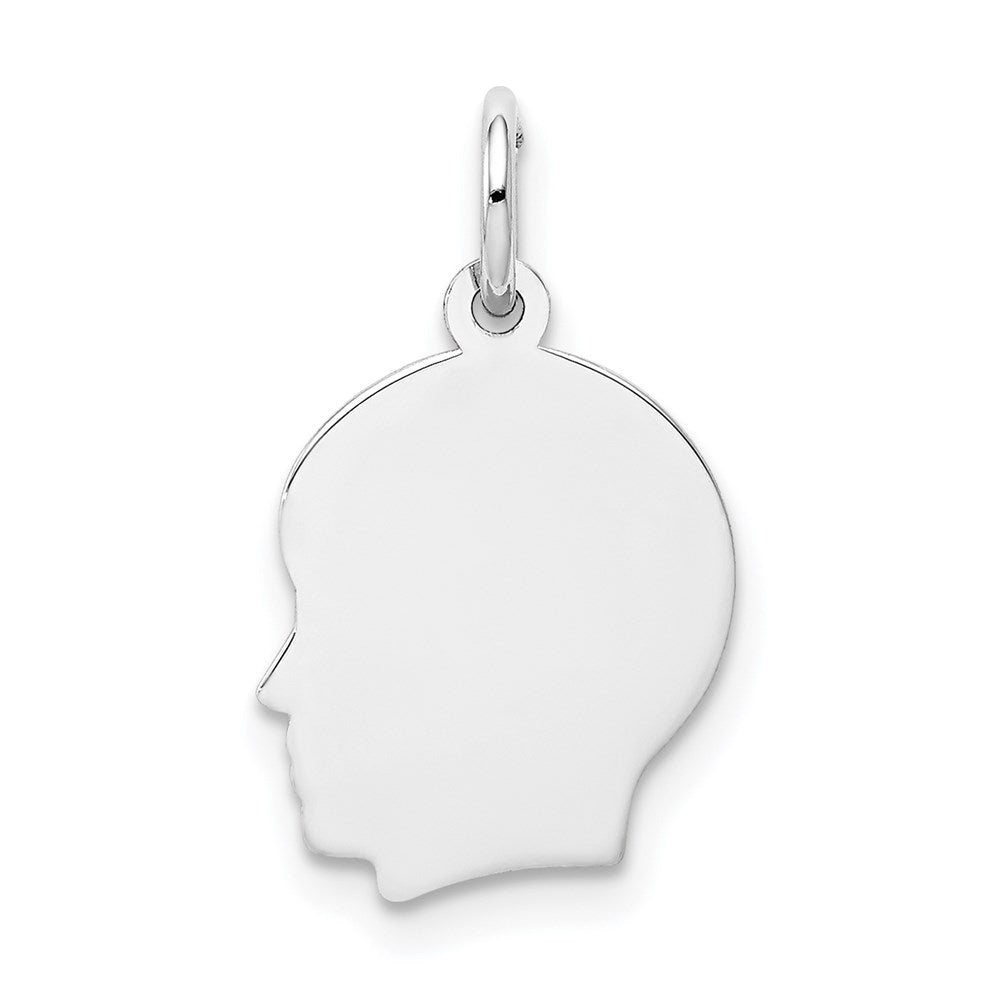 14k White Gold Plain Small.011 Depth Facing Left Engravable Boy Charm