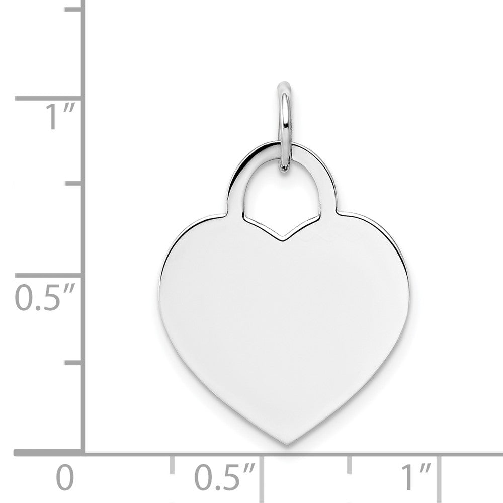 14k White Gold Plain .027 Gauge Engravable Heart 22x18mm Disc Charm