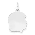14k White Gold Plain Medium.011 Depth Facing Right Engravable Girl Charm
