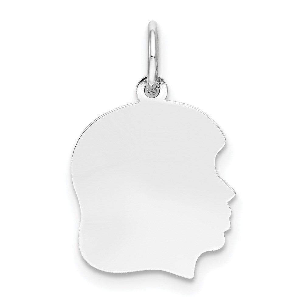 14k White Gold Plain Medium.011 Depth Facing Right Engravable Girl Charm