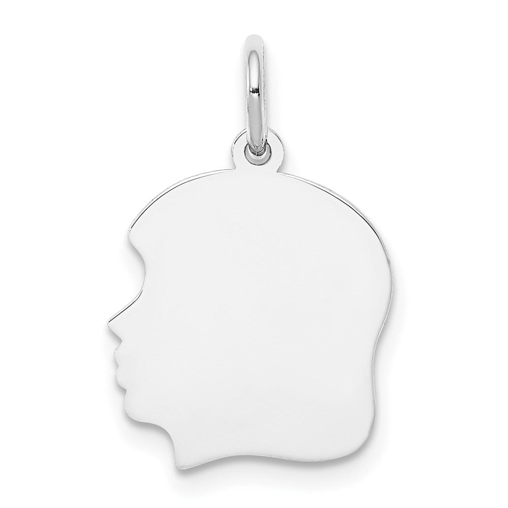 14k White Gold Plain Medium.011 Depth Facing Left Engravable Girl Charm