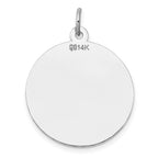 14K White Gold Plain .009 Gauge Round Engravable 22mm Disc Charm