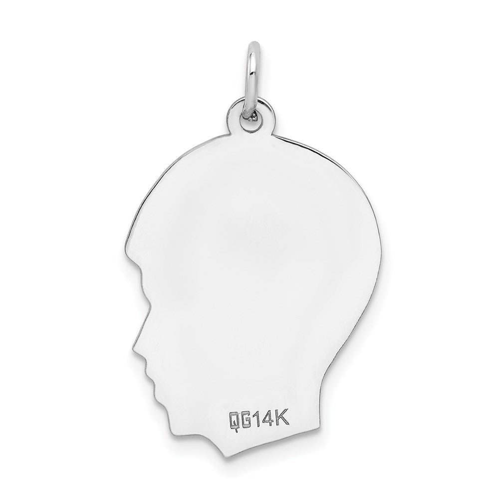 14k White Gold Plain Medium.009 Depth Facing Right Engravable Boy Charm