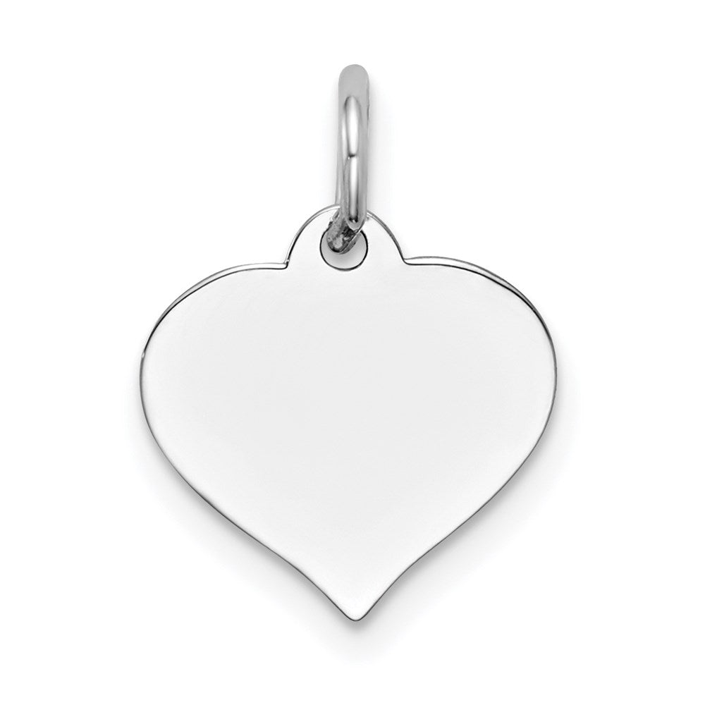 14K White Gold Plain .027 Gauge Engravable Heart 14x12mm Disc Charm