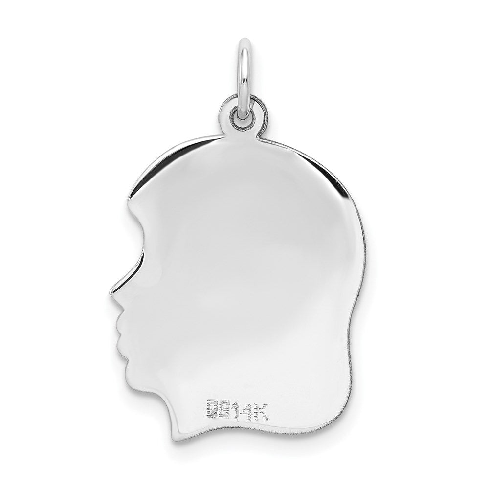 14k White Gold Plain Medium.011 Depth Facing Right Engravable Girl Charm