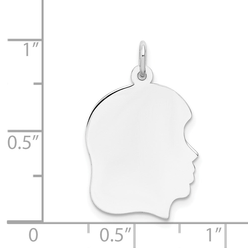 14k White Gold Plain Medium.027 Depth Facing Right Engravable Girl Charm