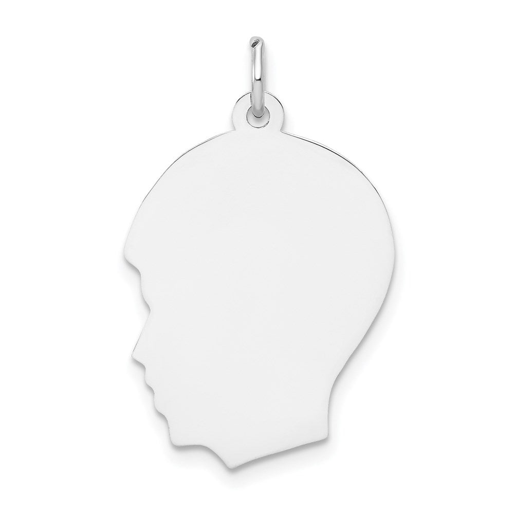 14k White Gold Plain Medium.027 Depth Facing Left Engravable Boy Charm